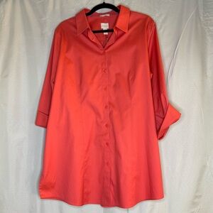 Chico's Coral-Red Button-Front Longline Tunic